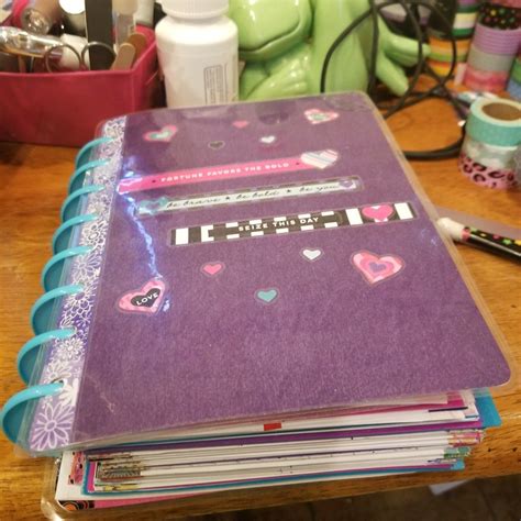 Diy, diy home decor, home. DIY planner cover made from scrapbook paper, washi tape, Mambi planner stickers, and laminating ...