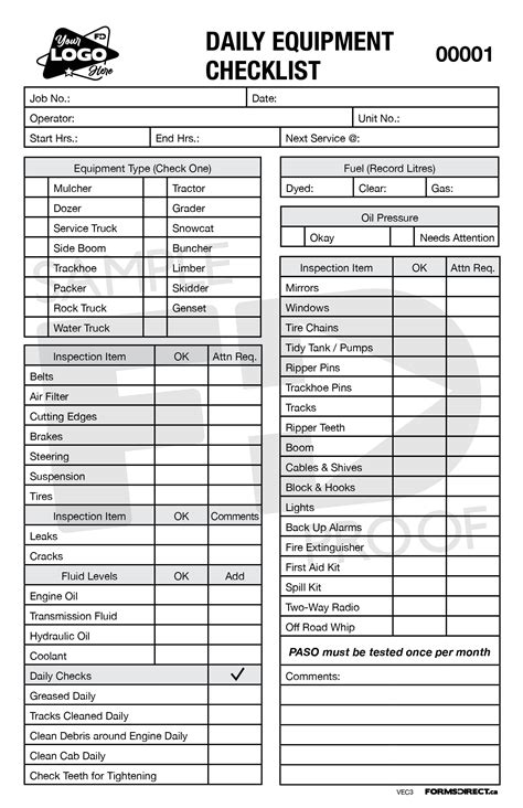 Explore Our Example Of Daily Equipment Checklist Template Checklist