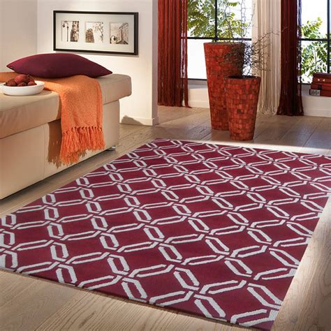 ~5 Ft X 7 Ft Burgundy With White Contemporary Living Room Area Rug