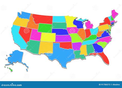 Colored United States Of America Map 3d Rendering Stock Illustration