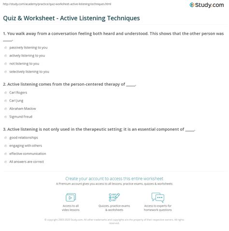 Quiz And Worksheet Active Listening Techniques