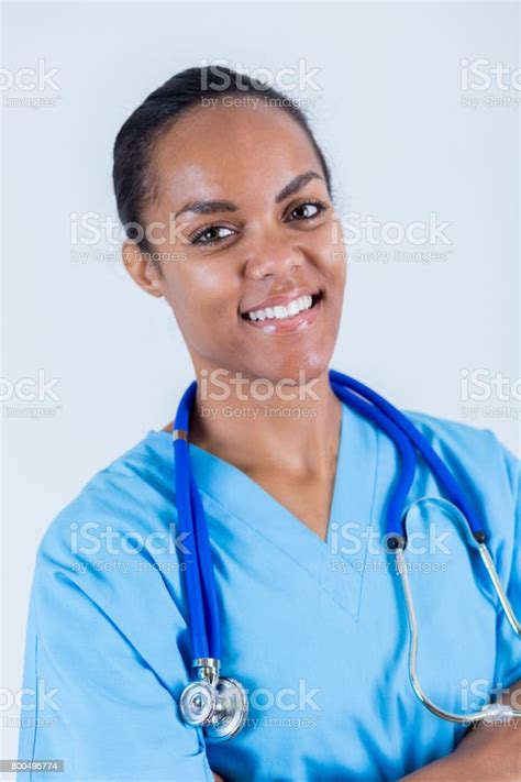 Portrait Of Beautiful African American Nurse Stock Photo Download