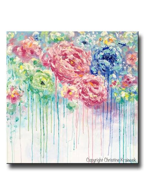 Original Art Abstract Flower Painting Large Canvas Blue