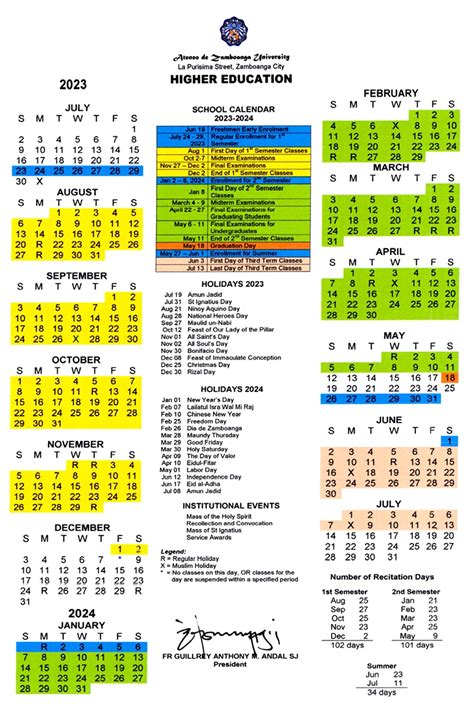 School Calendar Sy 2023 2024 Ateneo De Zamboanga University