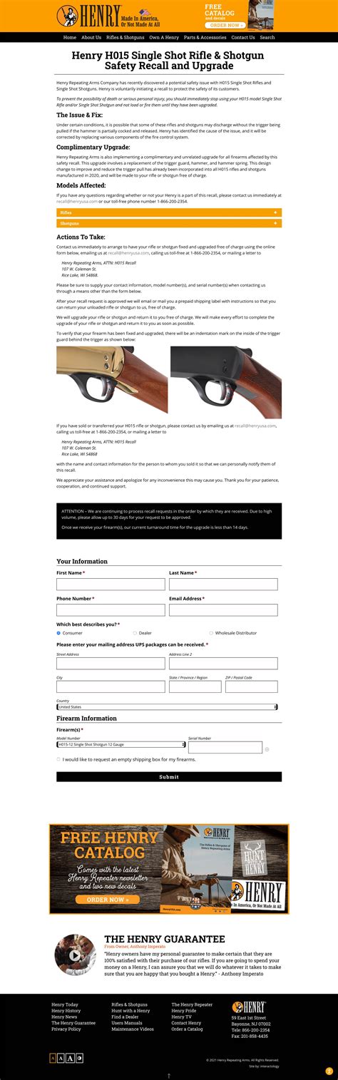 Henry H015 Single Shot Rifle And Shotgun Safety Recall And Upgrade Docslib