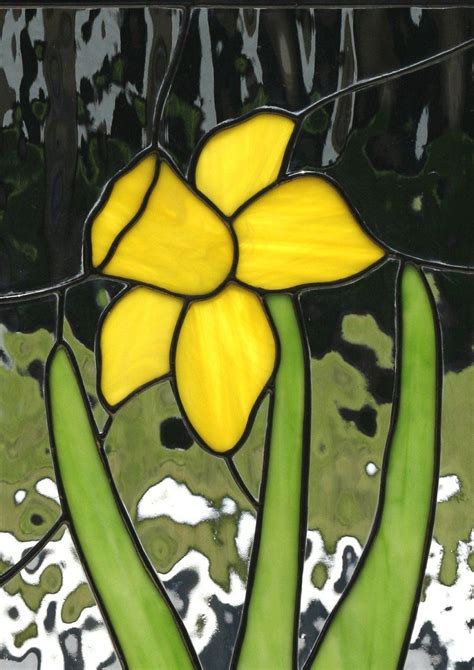 Stained Glass Window Spring Daffodillarge Contemporary Stain Etsy