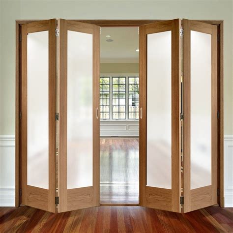 Free Fold Oak Pattern 10 Style Folding 4 Door Set With Obscure Glass