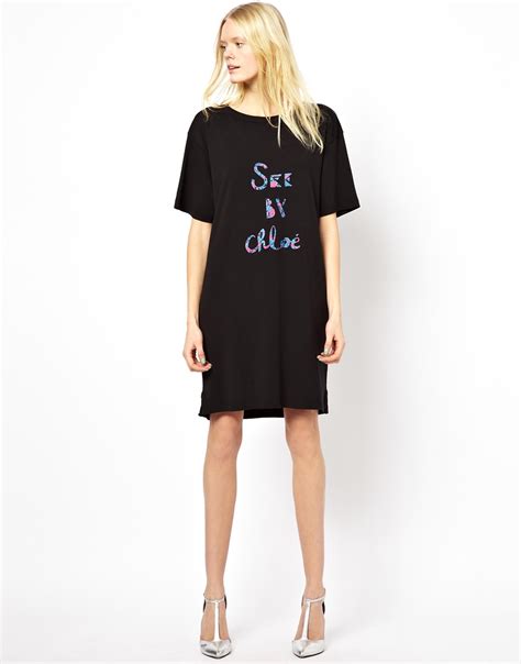 Grab one of these graphic tees for women that say it all when you're too tired to utter a word. See By Chloé T-shirt Dress with Signature Graphic Logo in ...