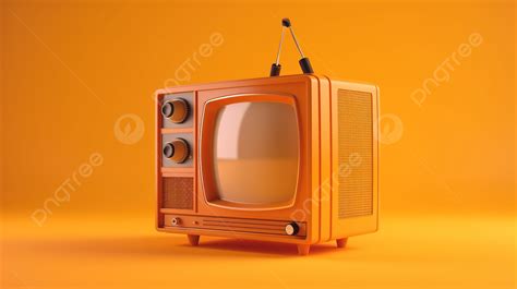 An Orange Television At The Top Of A Yellow Background 3d Orange Retro
