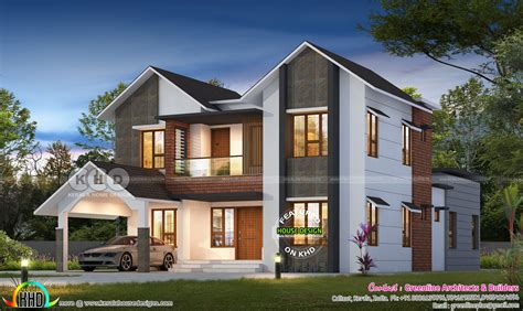 2777 Square Feet 4 Bedroom Sloped Roof Contemporary Home Kerala House