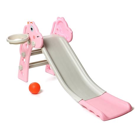 Big Folding Large Slide With Basketball Hoop Easy Climb Stairs And