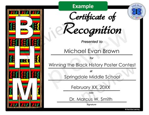 Black History Month Certificate Of Recognition Editable Black Etsy