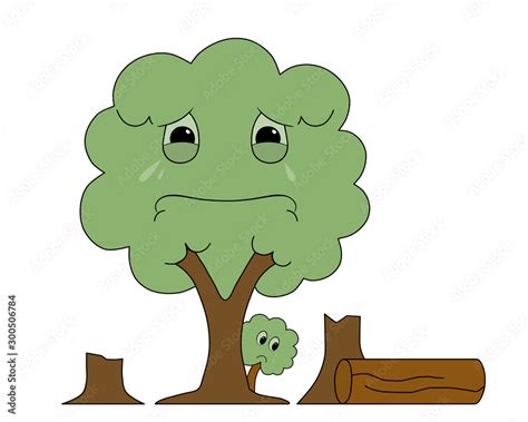 Sad Tree Crying Conceptual Illustration Of Deforestation Stock