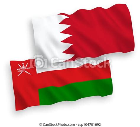 Flags Of Sultanate Of Oman And Bahrain On A White Background National