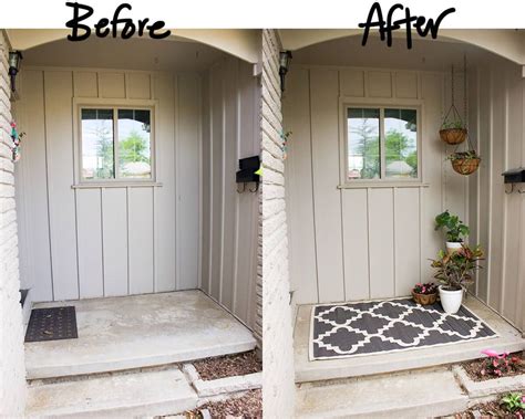 Before And After Photos Of A Front Door With Plants On The Step And In