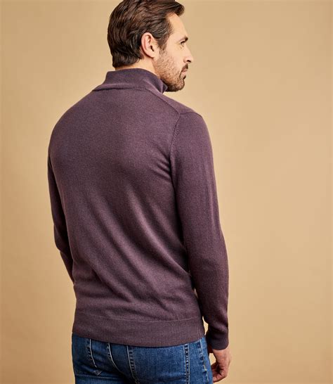 Violet Mocha Mens Cashmere And Merino Zip Neck Sweater Woolovers Us