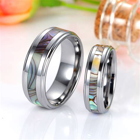 More and more jewellery's designers create not only mens wedding bands, but also mens engagement rings. Mother of Pearl Inlaid Tungsten Wedding Bands Set for ...