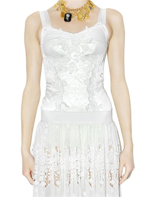 Dolce And Gabbana Stretch Satin Lace Bustier Top In White Lyst