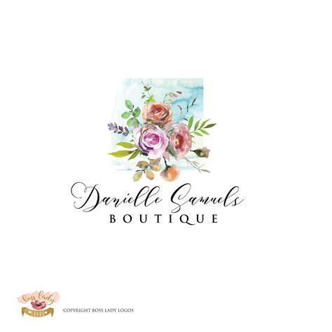 Elegant Watercolor Flower Bouquet Logo Design Premade Etsy