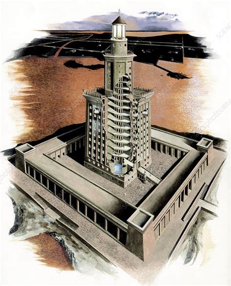 Pharos lighthouse of Alexandria, artwork - Stock Image ...