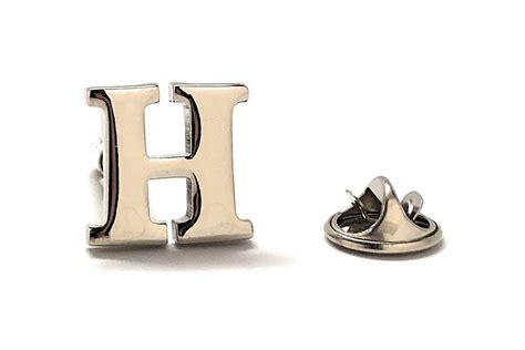 Letter H Lapel Pin Initials Enamel Pin Silver Rhodium Finish Alphabet