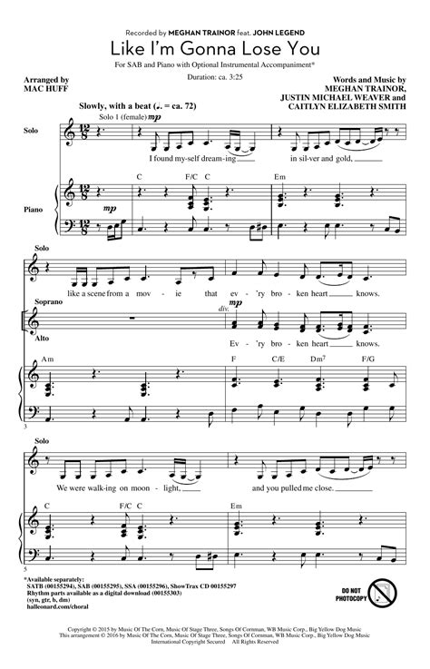 Its an amazing song by meghan trainor. Like I'm Gonna Lose You | Sheet Music Direct