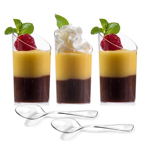 Zappy 32 Mini Dessert Cups With Mini Tasting Spoons Clear Slanted Cylinder Mini Dessert
