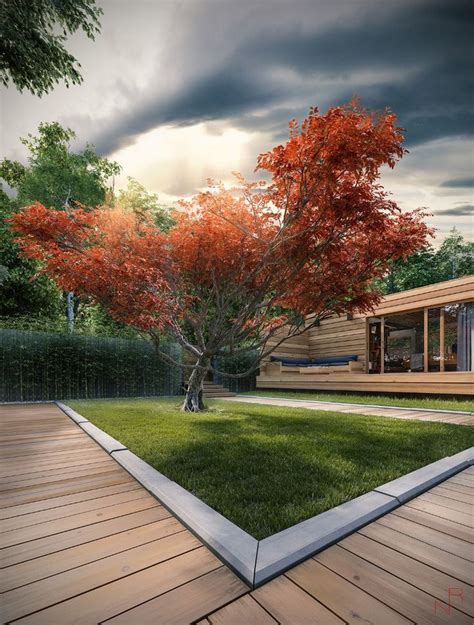 An Artists Rendering Of A House In The Middle Of A Wooden Deck Area