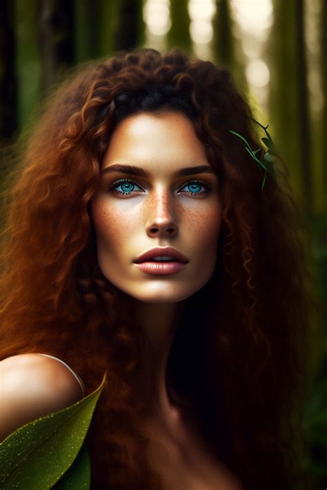 lexica brunette wild hair freckles forest woman