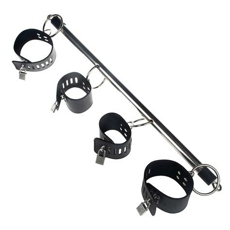 BDSM Metal Open Leg Spreader Bar Harness Wrist Handcuffs Anklecuffs