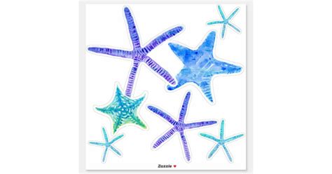 Watercolor Coastal Ocean Blue Purple Starfish Art Sticker Zazzle
