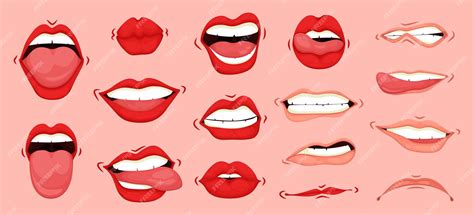 Premium Vector Cartoon Cute Mouth Expressions Facial Gestures Set