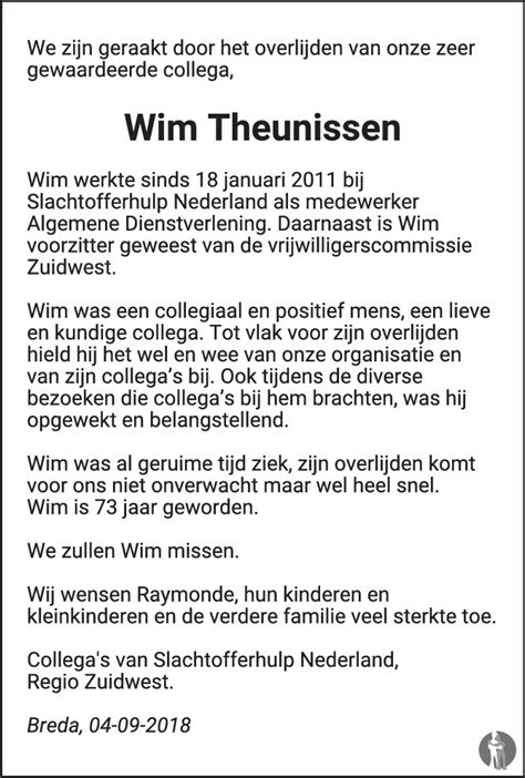Wim Theunissen Overlijdensbericht En Condoleances My Xxx Hot Girl