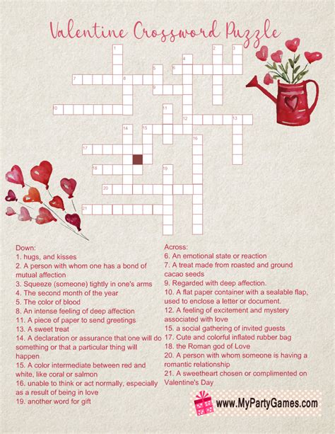Free Printable Valentines Day Crossword Puzzle With Answer Key Free