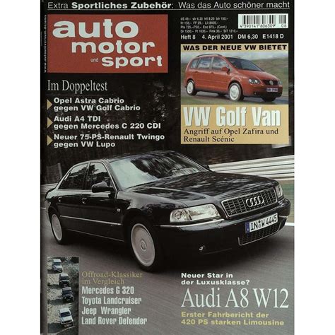 Auto Motor Sport Heft 8 4 April 2001 Audi A8 W12 Zeitschrift