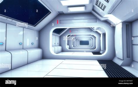 3d Render Futuristic Spaceship Interior Corridor Stock Photo Alamy