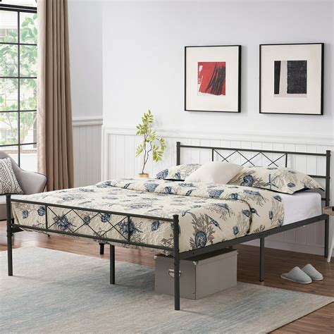 Full Size Metal Platform Bed Frame With Headboard Footboard Under