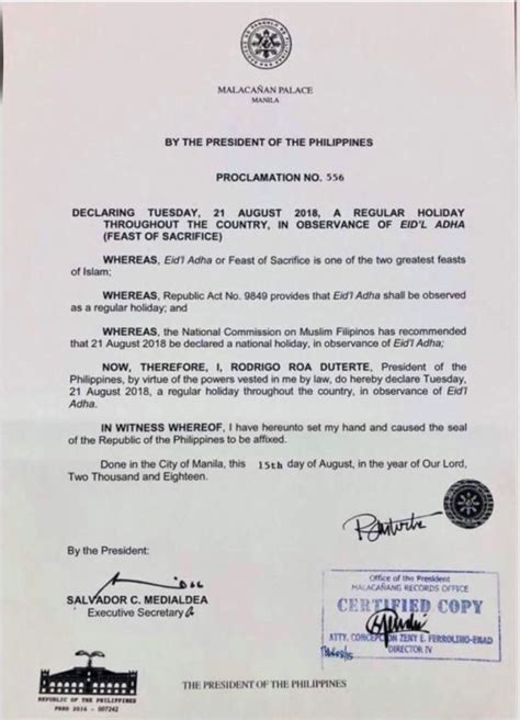 Duterte Declares Aug 21 A Holiday For Eidl Adha Inquirer News