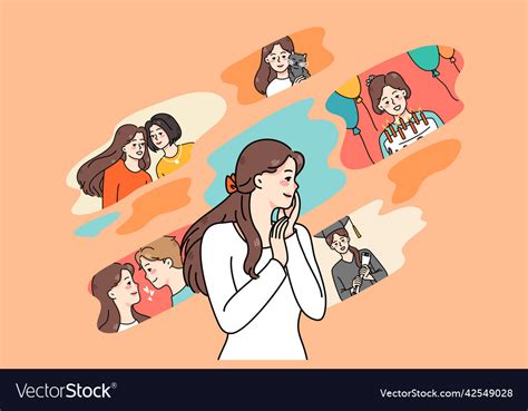 Woman Feel Nostalgic Remembering Life Scenes Vector Image