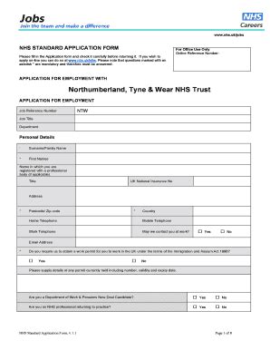 Nhs Application Form Fill Online Printable Fillable Blank PdfFiller