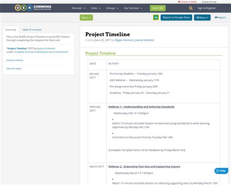 Project Timeline Oer Commons