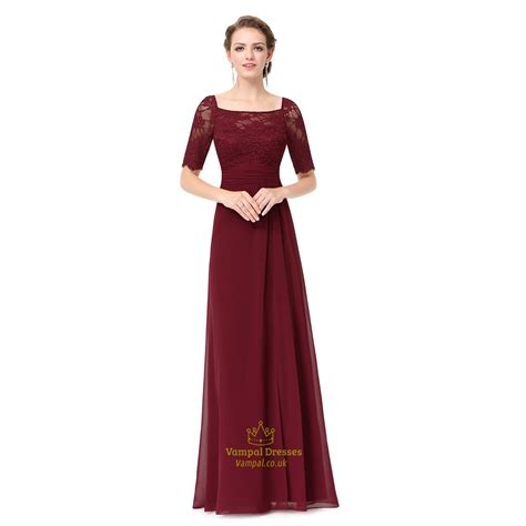 These dresses are designed with noble fabrics and delicate details, there is a variety of styles that flatter every body shape and figure with the choice of 120 colors. Burgundy Chiffon Lace Bodice Short Sleeves Bridesmaid ...