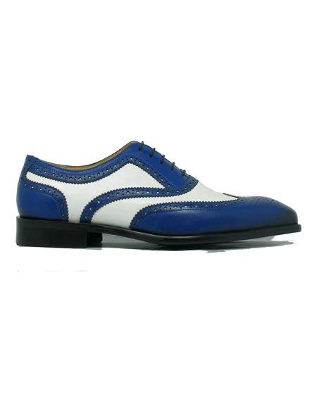 Blue ~ White Wingtip Two Toned Leather Lace Up Genuine Soft