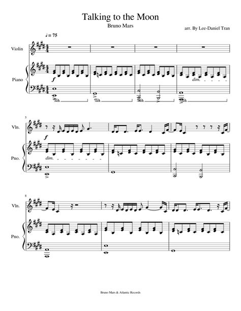 Talking To The Moon By Bruno Mars Sheet Music For Violin Piano