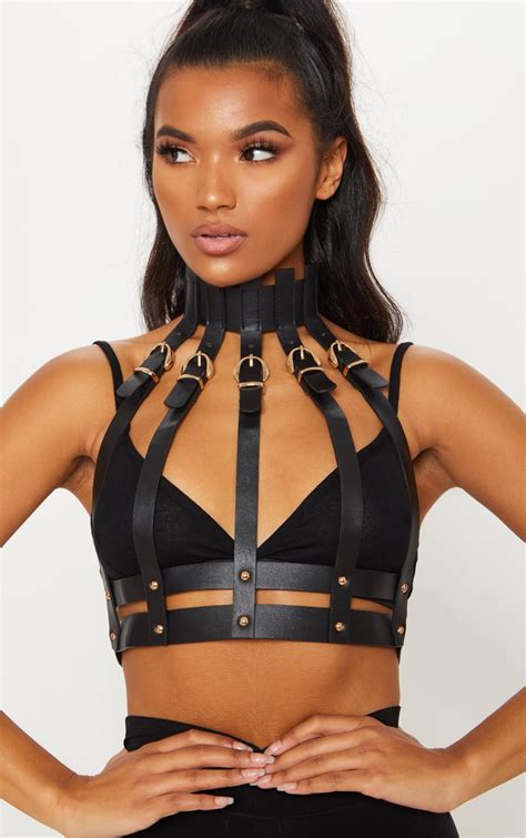 black faux leather body harness accessories prettylittlething aus