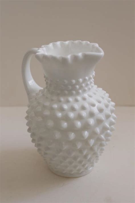 Vintage Fenton Hobnail Milk Glass Pitcher Flower Vase Wedding Decor