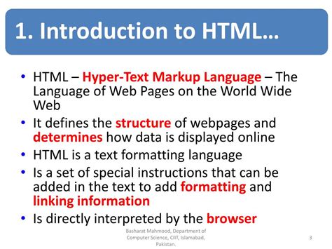 Ppt Introduction To Html Basic Structure Of A Html Page Text