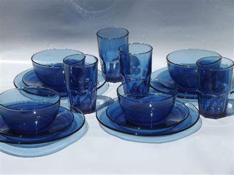 Vintage Cobalt Blue Mexican Glass Dishes Set Of Crisa Mexico Glassware
