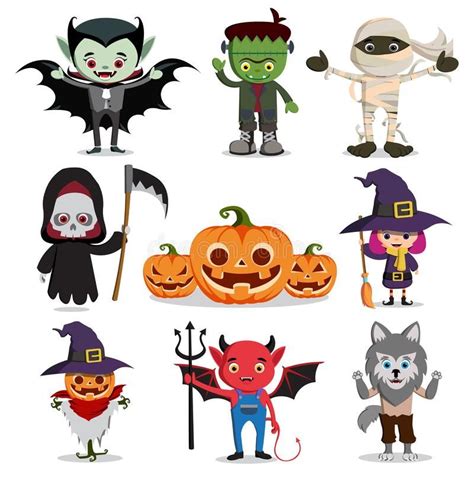 Halloween Vector Characters Set Flat Scary Cartoon Horror Elements