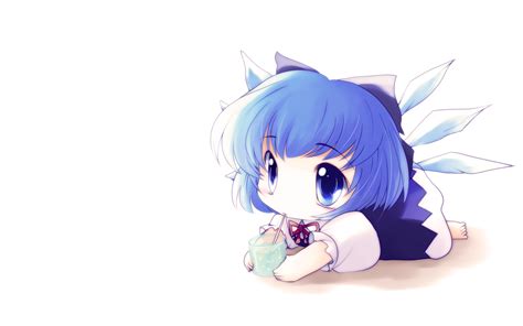 Blue Eyes Blue Hair Cat Smile Chibi Cirno Drink Fairy